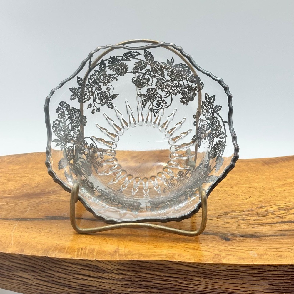 Silver City Glass Bowl with Silver Overlay 5.5" – Blossom Time Pattern